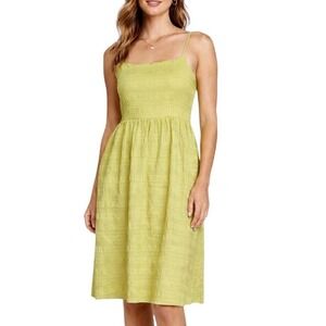 Gilli Lime Green Textured Square Neck Sleeveless Smocked Back Midi Dress‎ Size M